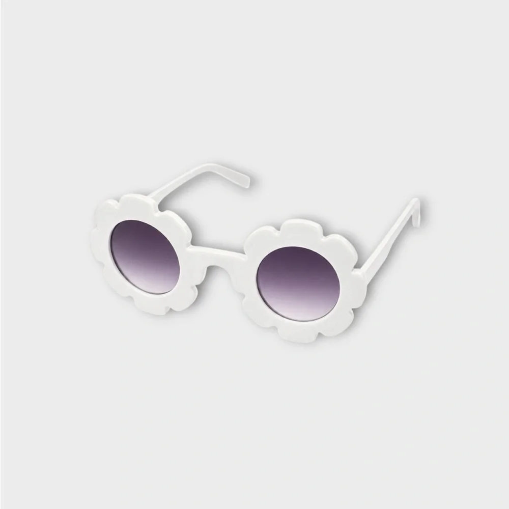 Kids White Flower-Shaped Sunglasses with Purple Lenses